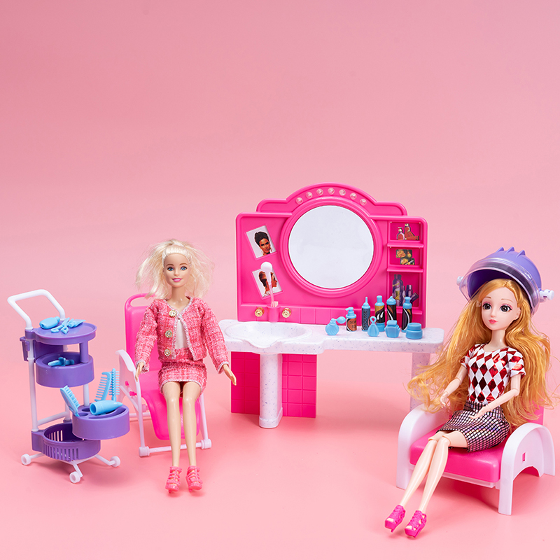 娃娃理发店过家家娃娃家具配件女孩DIY组装玩具6分30厘米美发厅