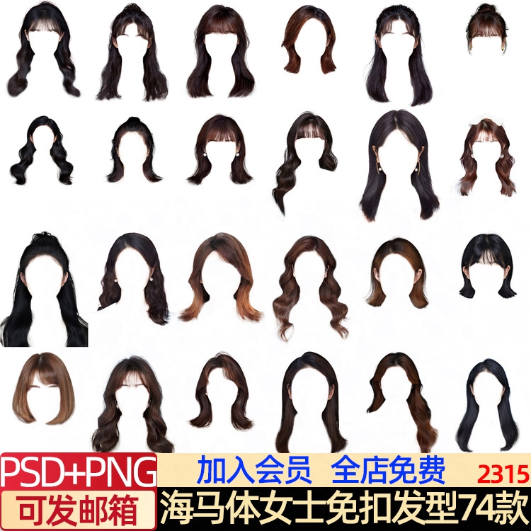 海马体学院风女士大学女生证件照修图头发型免抠PNG透明刘海素材