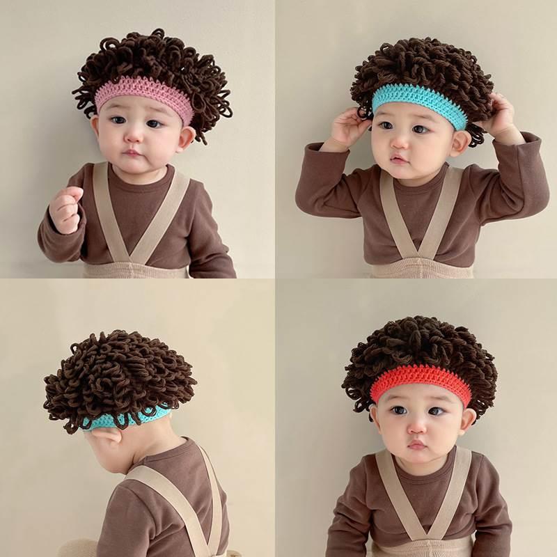 婴儿帽子男生宝宝假发帽卷发儿童爆炸头可爱搞笑幼儿园疯狂发型日