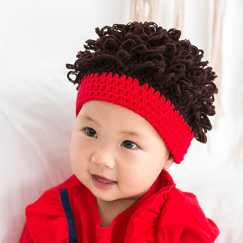 婴儿帽子春秋薄款男女童宝宝儿童假发发型帽超萌可爱毛线网红冬季