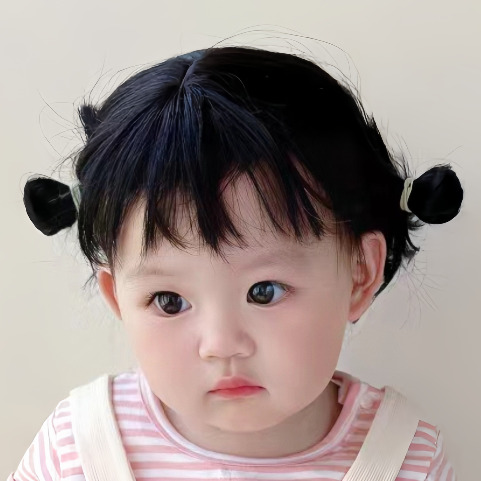 宝宝假发女短发可爱婴儿发型夏天轻薄双丸子头透气空气刘海全头套