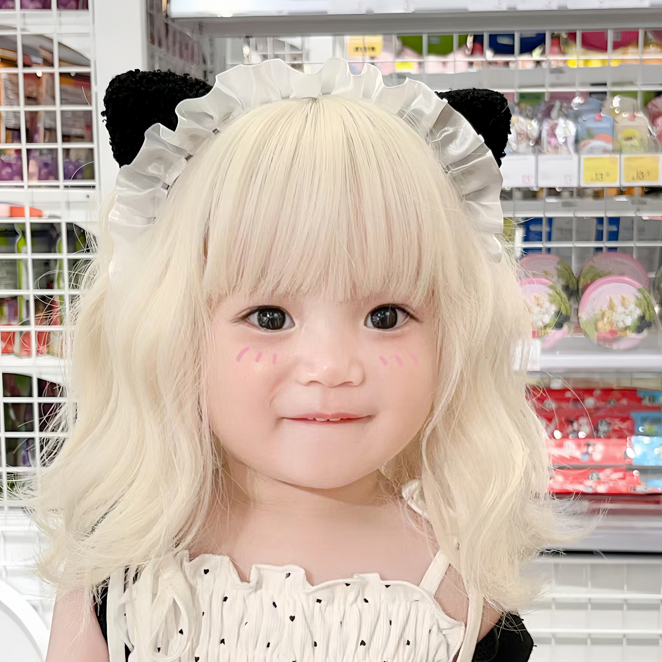 儿童假发女孩长卷发宝宝米白色甜美可爱公主拍照发型空气刘海发套