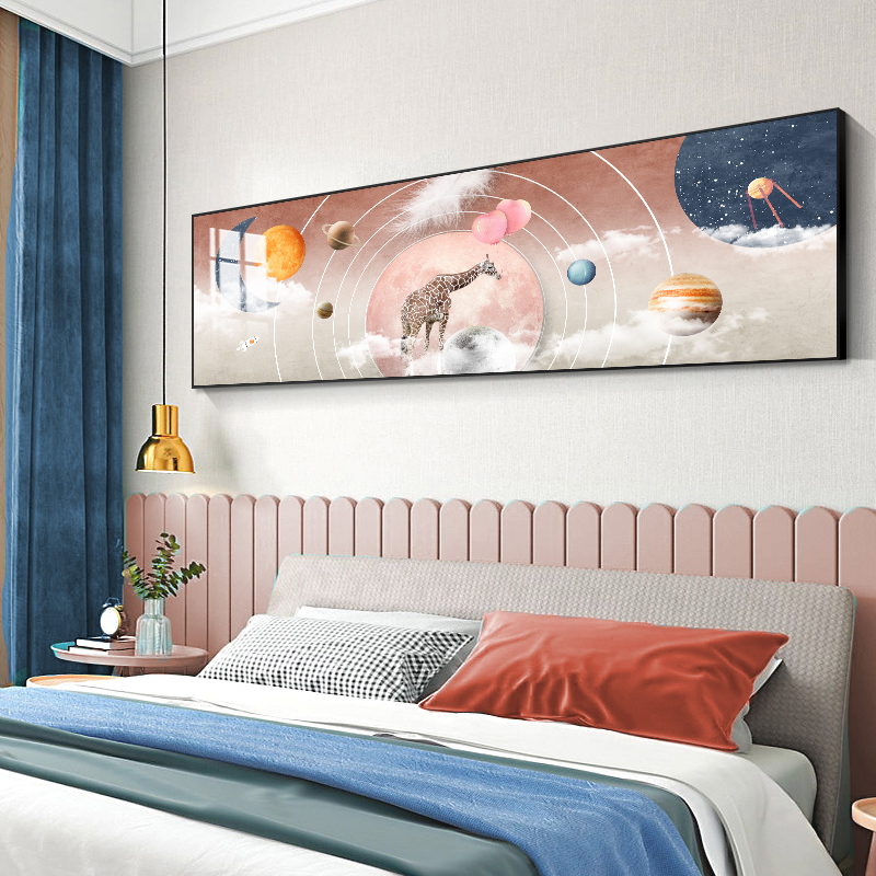 儿童房装饰画北欧创意男女孩卧室床头清新挂画长颈鹿卡通晶瓷壁画
