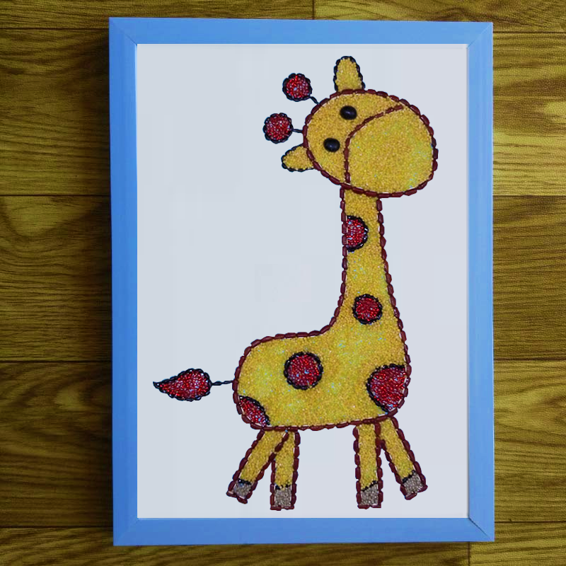 益智儿童手工DIY五谷杂粮粘贴画 幼儿园手工材料包创意装长颈鹿A4