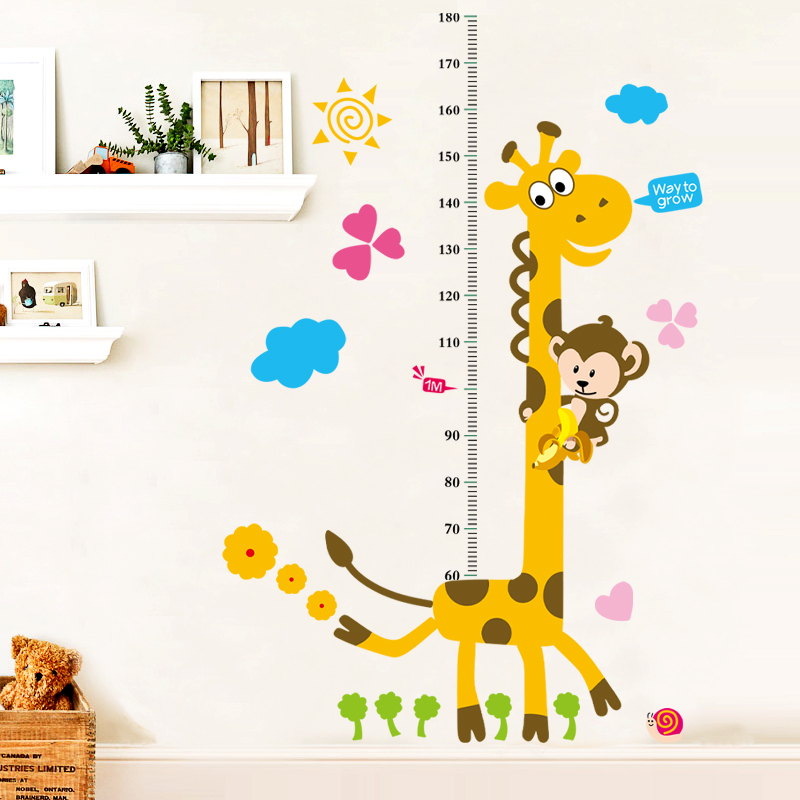 游乐园房幼儿童测量身高墙贴纸玻璃装饰画墙面卡通长颈鹿创意墙纸