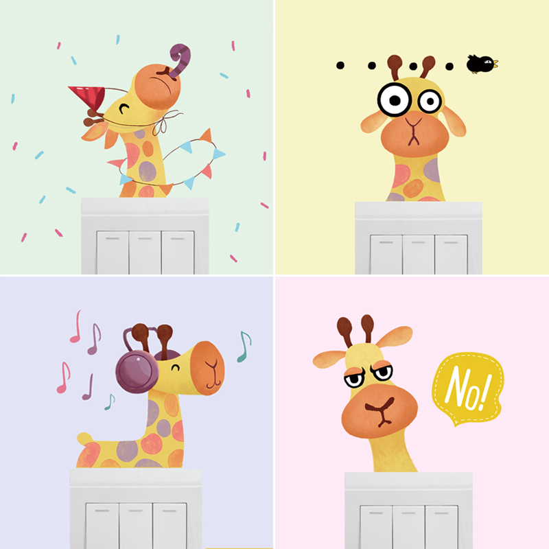 卡通儿童房插座装饰长颈鹿表情随心贴开关贴可爱动物创意宿舍贴画