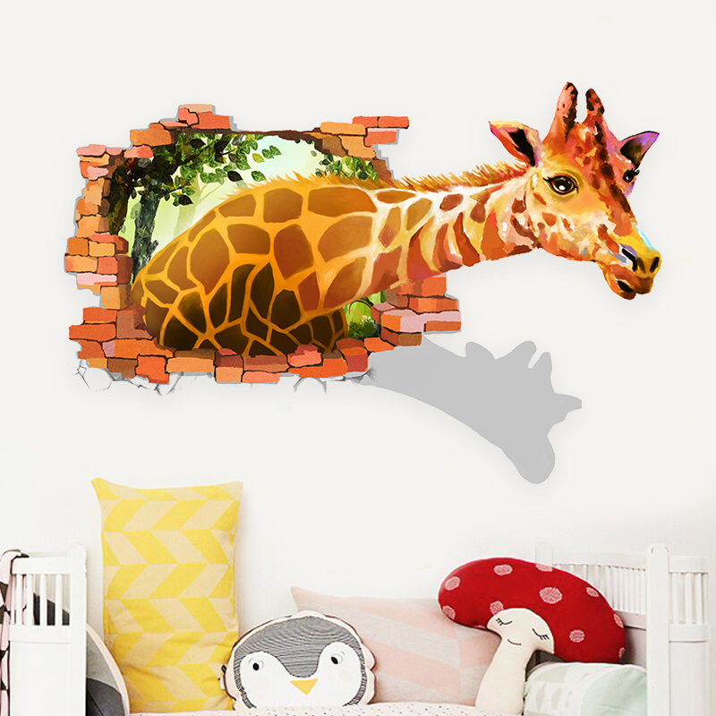 立体3D长颈鹿  创意装饰儿童房客厅贴画海报 简约防水墙贴贴纸