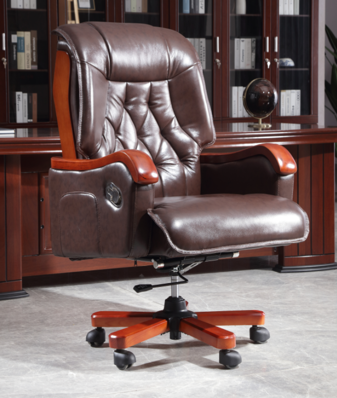 老板椅子商务办公椅实木大班椅舒适久坐家用简约皮面电脑桌椅靠椅