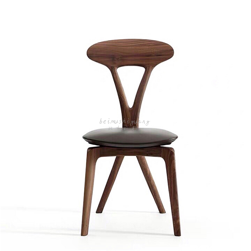 传世北美黑胡桃餐椅纯实木椅子真皮椅休闲靠椅简约现代家具餐厅椅