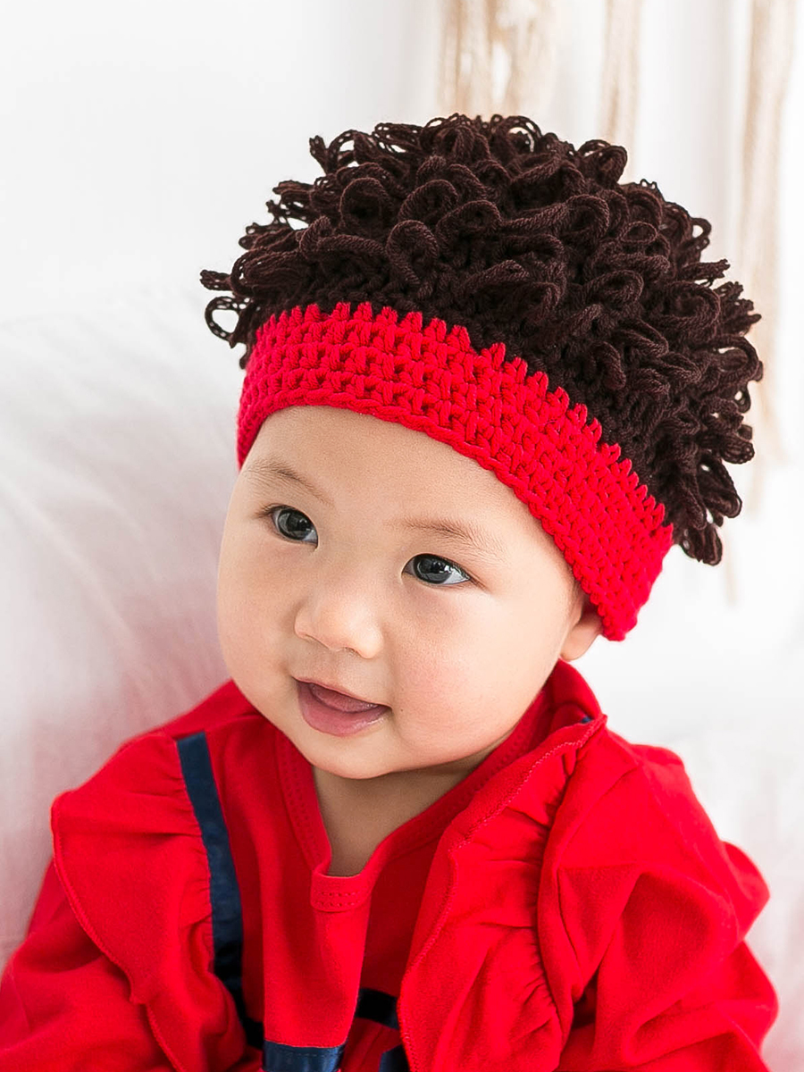 婴儿帽子春秋薄款男女童宝宝儿童假发发型帽超萌可爱毛线网红冬季