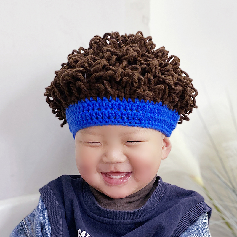 头套假发帅气针织帽性儿婴儿卷发保暖套头帽发型发套新款韩版个性