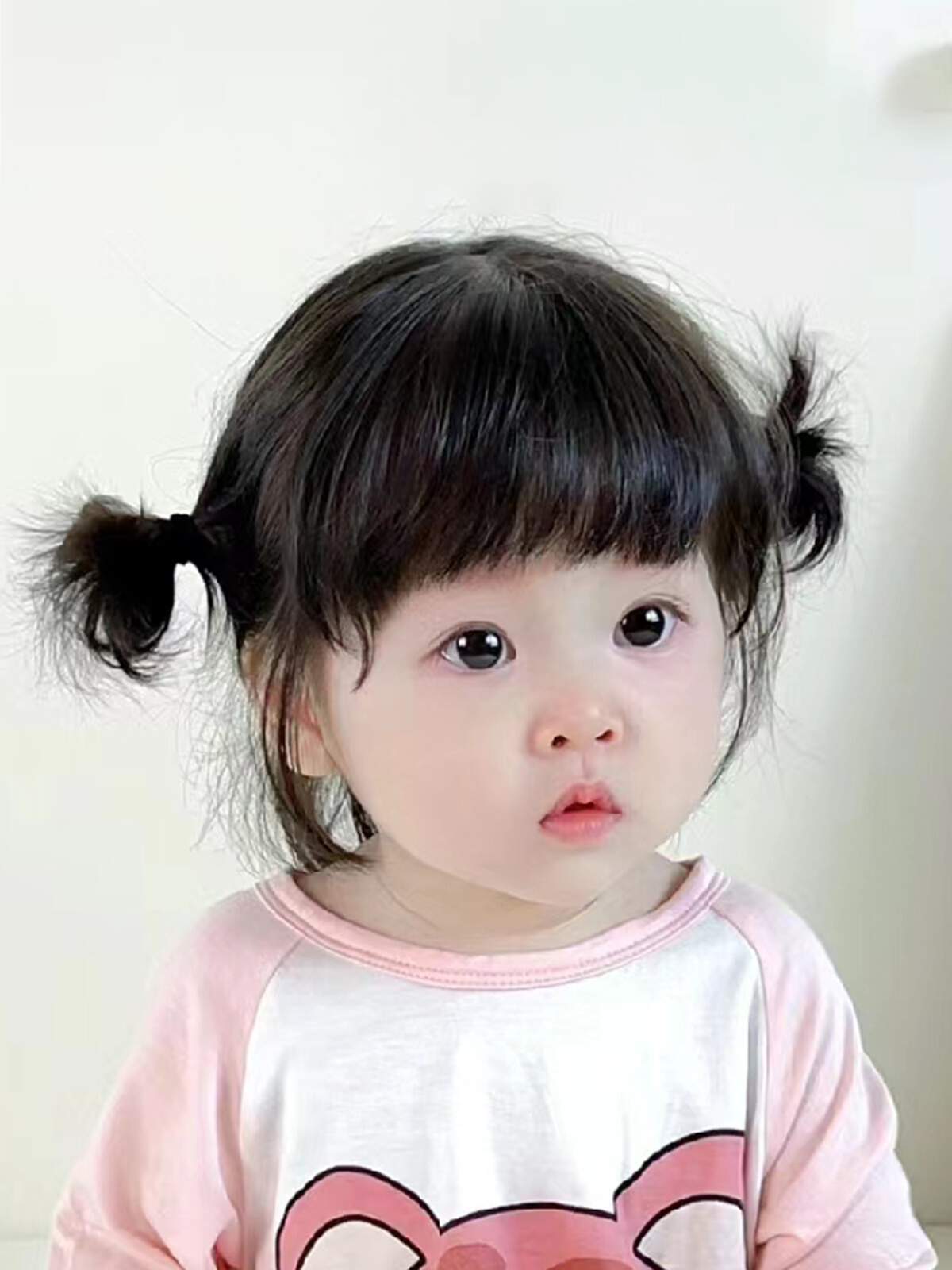 儿童假发女短发可爱婴儿双丸子头发型轻薄透气空气刘海拍照全头套