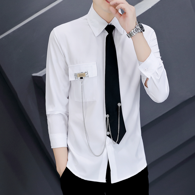 秋季dk制服白衬衫男长袖韩版设计感个性发型师男装大学生潮牌衬衣