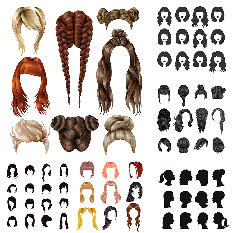 女士发型 女生女性头发造型染发烫发短发扎辫 AI格式矢量设计素材