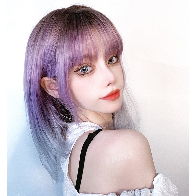 正品假发女短发发型 紫色渐变rose同款发色齐肩全头套 自然少女锁