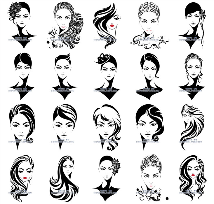 A0204矢量25张抽象女性人物头像logo线稿插画发型图 AI设计素材