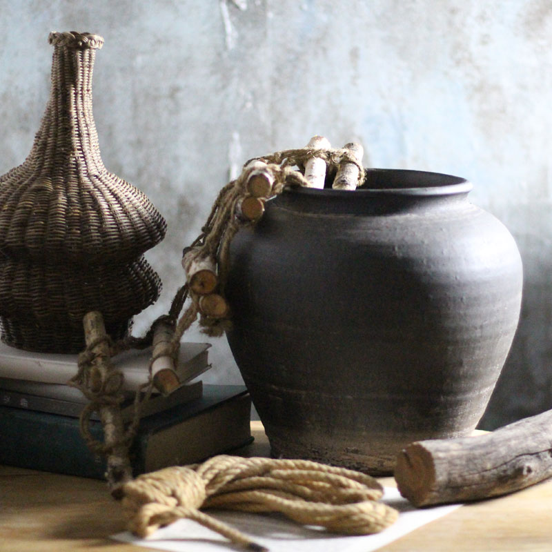 古董质感陶罐非洲艺术花瓶花盆老罐粗陶高端花器素陶陈列摆件道具
