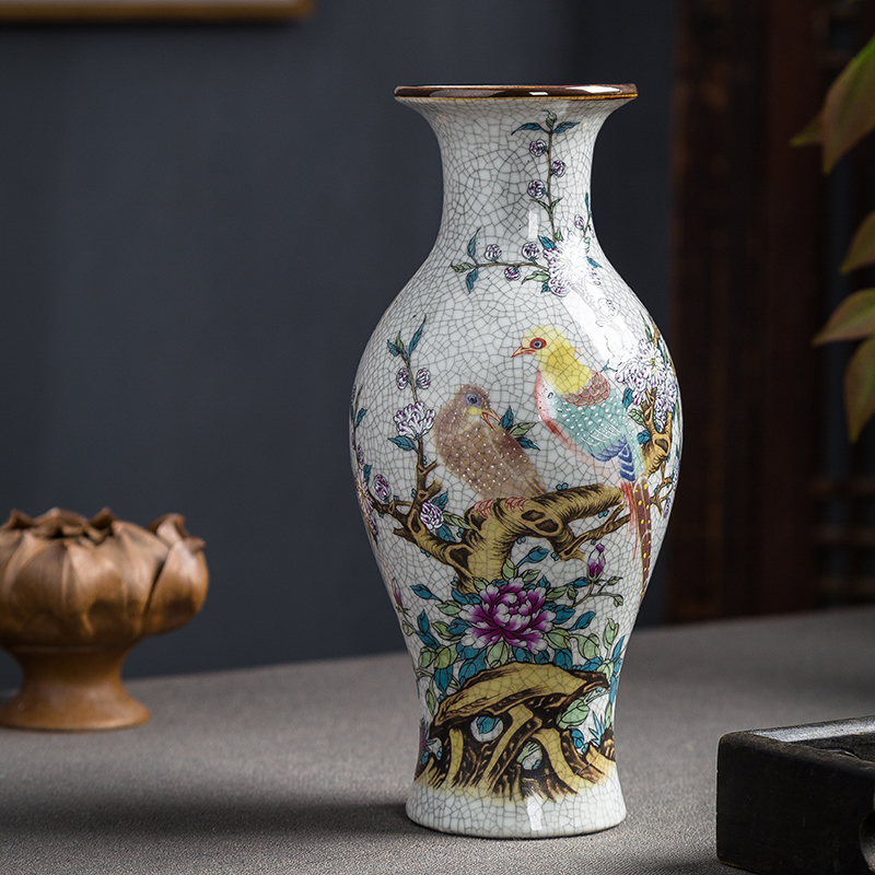 景德镇陶瓷器粉彩观音瓶中式客厅插花玄关仿古董古玩摆件干花花瓶