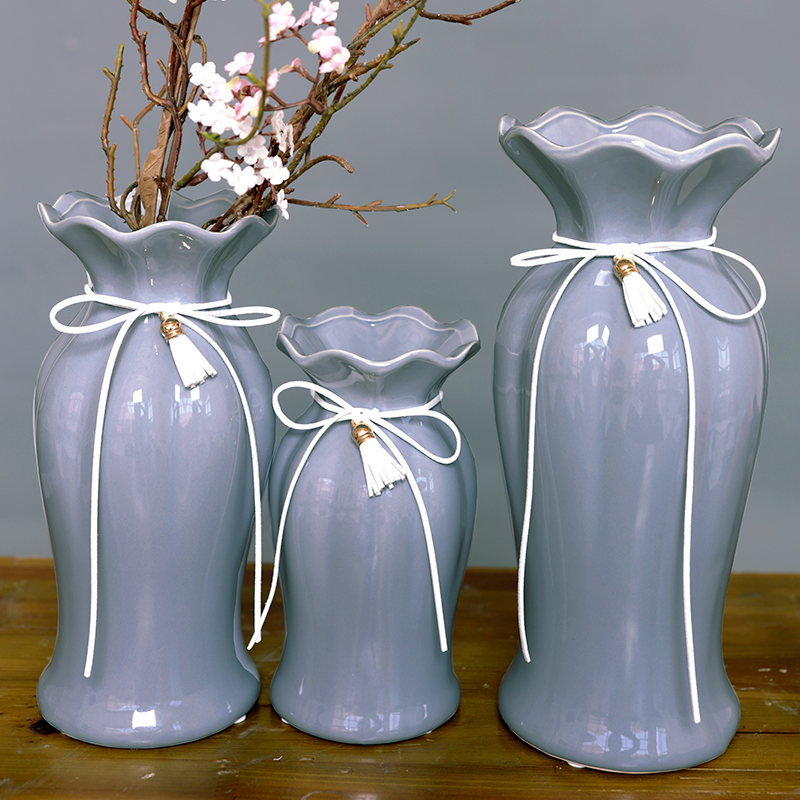 陶瓷创意简约现代客厅鲜花古董架麻绳花器插花餐桌摆件欧式花瓶