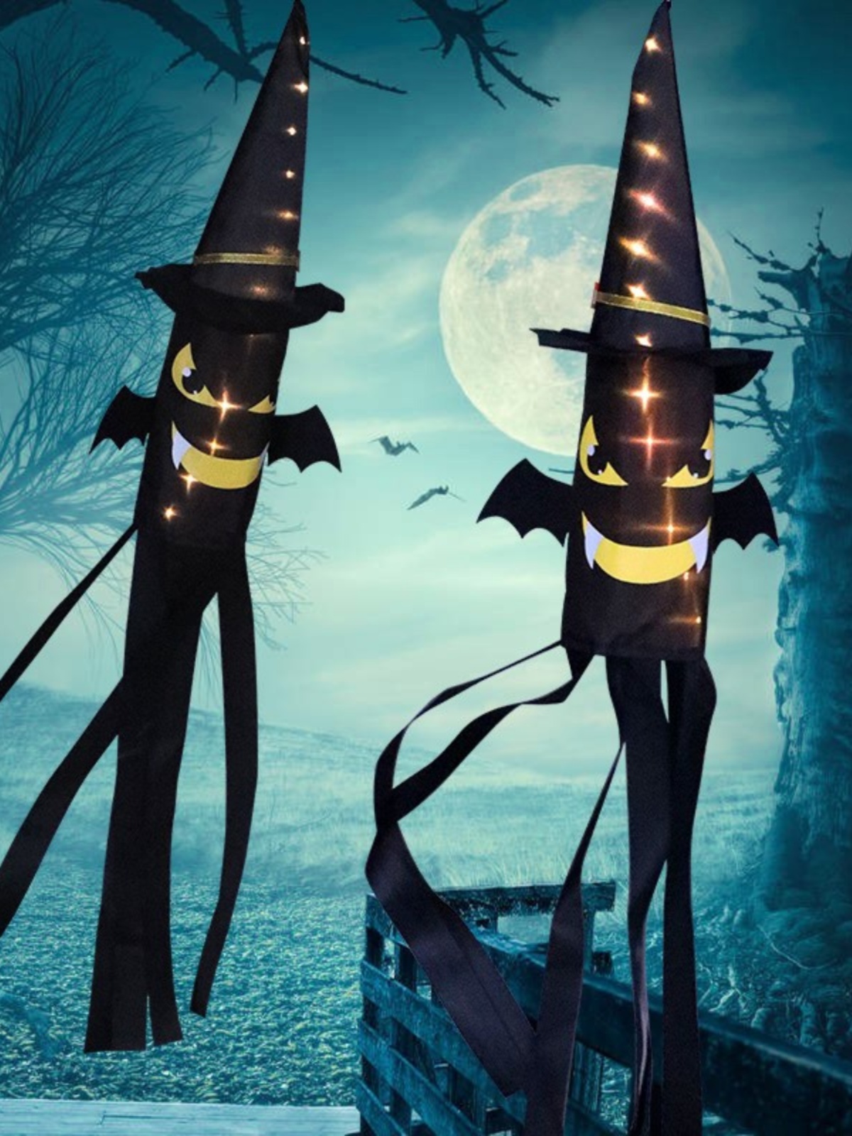 跨境新品万圣节派对庭院装饰恐怖鬼衣巫师帽蝙蝠南瓜骷髅骨架灯串