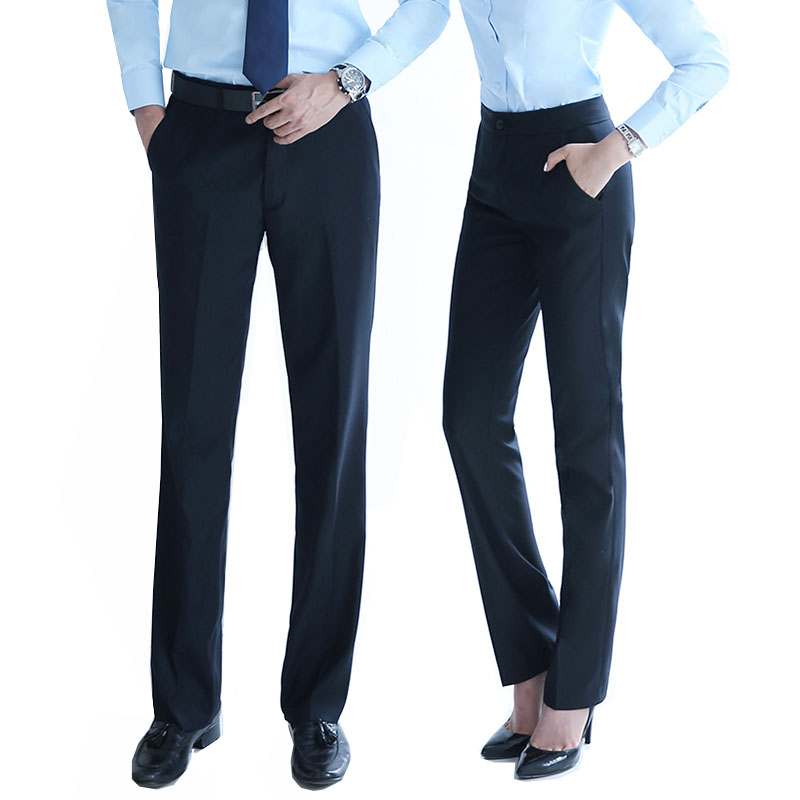 男女装毛纺西裤OL通勤修身有口袋黑色深蓝色商务职业工装长裤大码