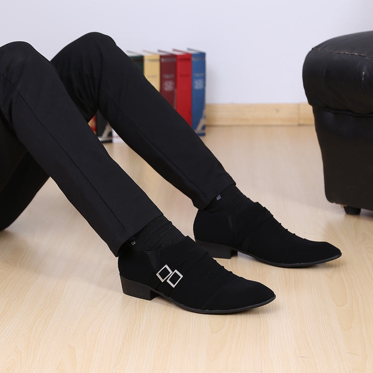 韩版新款潮流皮鞋英伦男款流行套脚发型师鞋子磨砂皮一脚套尖头鞋