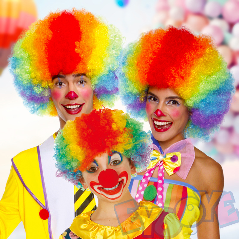 彩色烫卷泡面爆炸头小丑卷发球迷聚会派对节日亲子假发帽表演视频