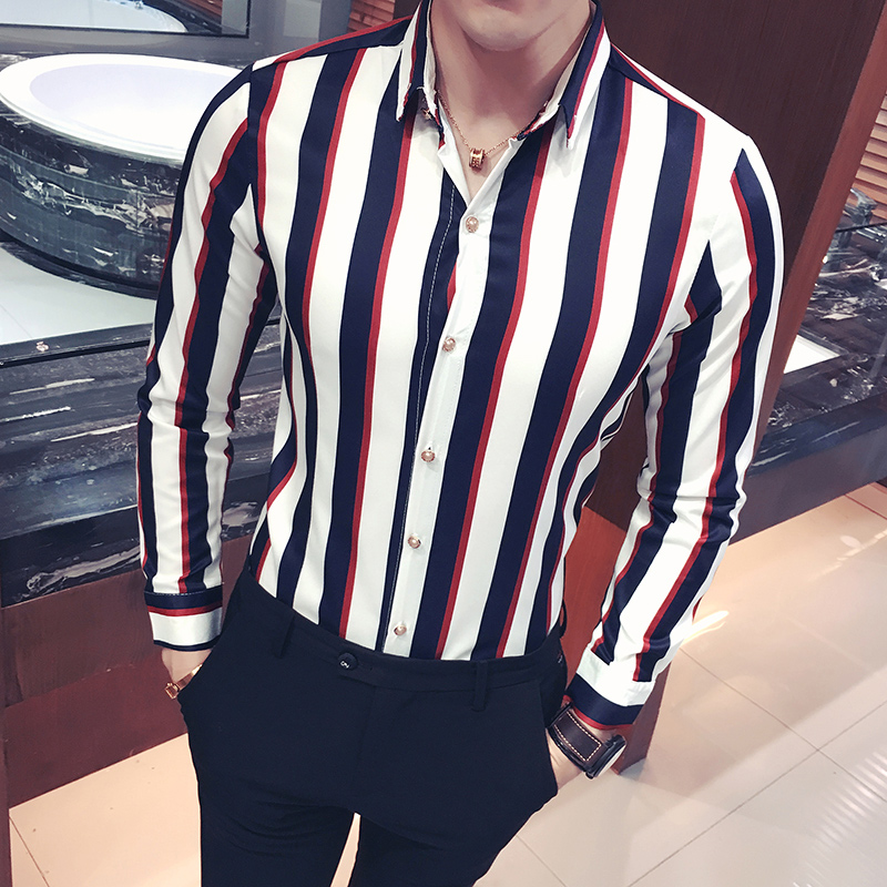 男士衬衣秋季2018新款韩版潮流夜店发型师衬衫男修身百搭长袖寸衫