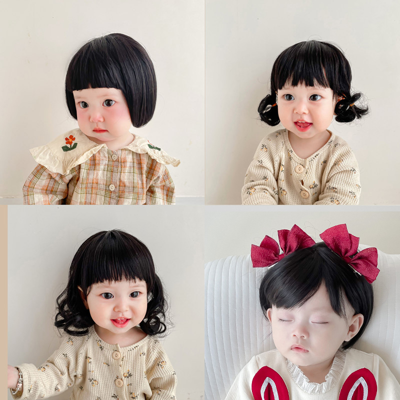 韩国婴儿可爱女童短卷发公主假发帽儿童摄影百天宝宝发饰洋气拍照