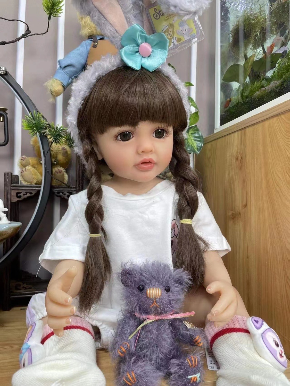 全胶身55厘米朵朵长发女孩重生娃娃可入水仿真婴儿陪伴玩具
