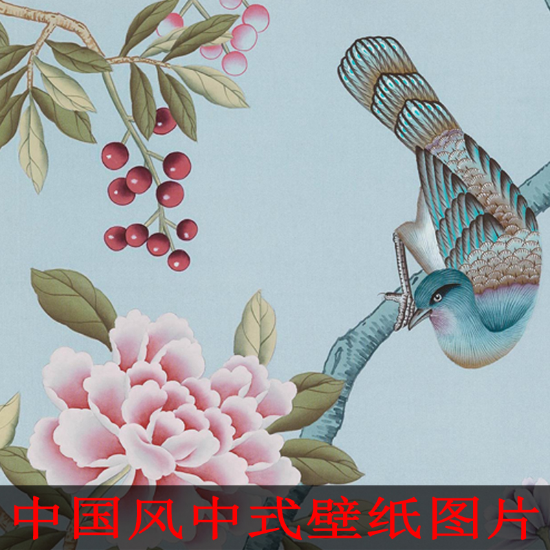 P73室内装修新中式手绘花鸟图案壁纸墙纸贴图软装饰设计参考素材