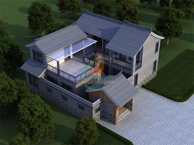15*12米140平方两层四合院别墅设计图纸苏中式农村自建房屋效果图