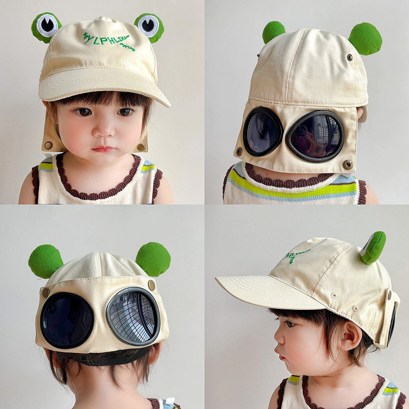 卡通青蛙造型棒球帽子春秋时尚墨镜遮阳男宝宝鸭舌帽婴儿童防晒帽