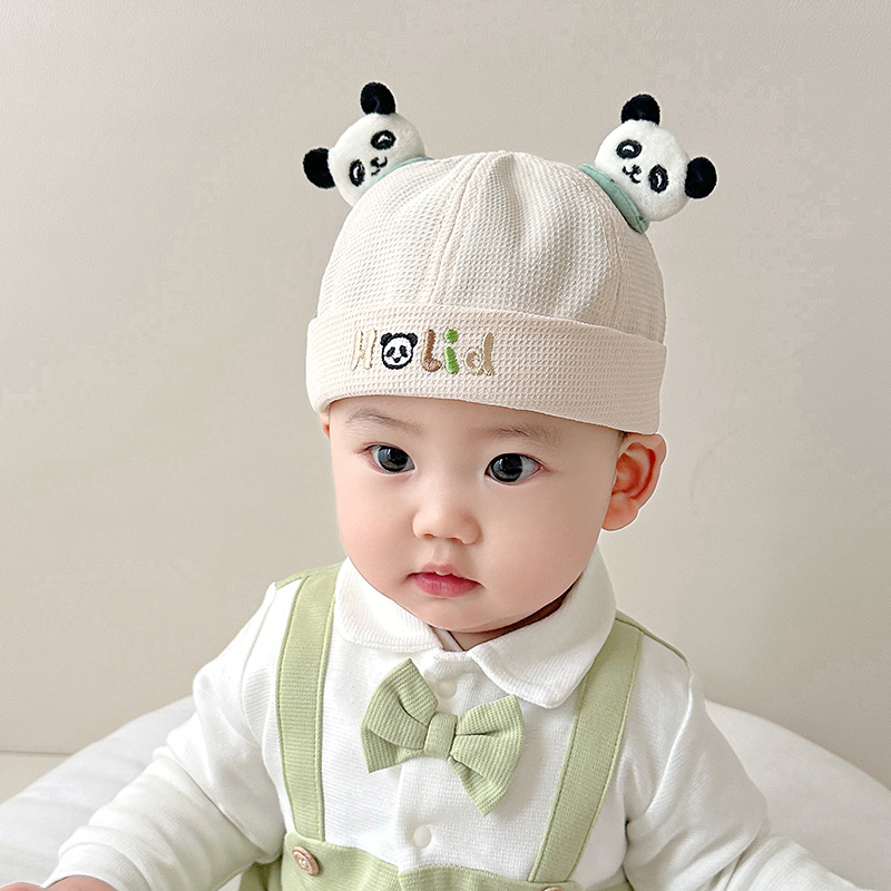 婴儿帽子春秋薄款可爱熊猫造型地主帽男童女宝宝防晒瓜皮海盗帽夏