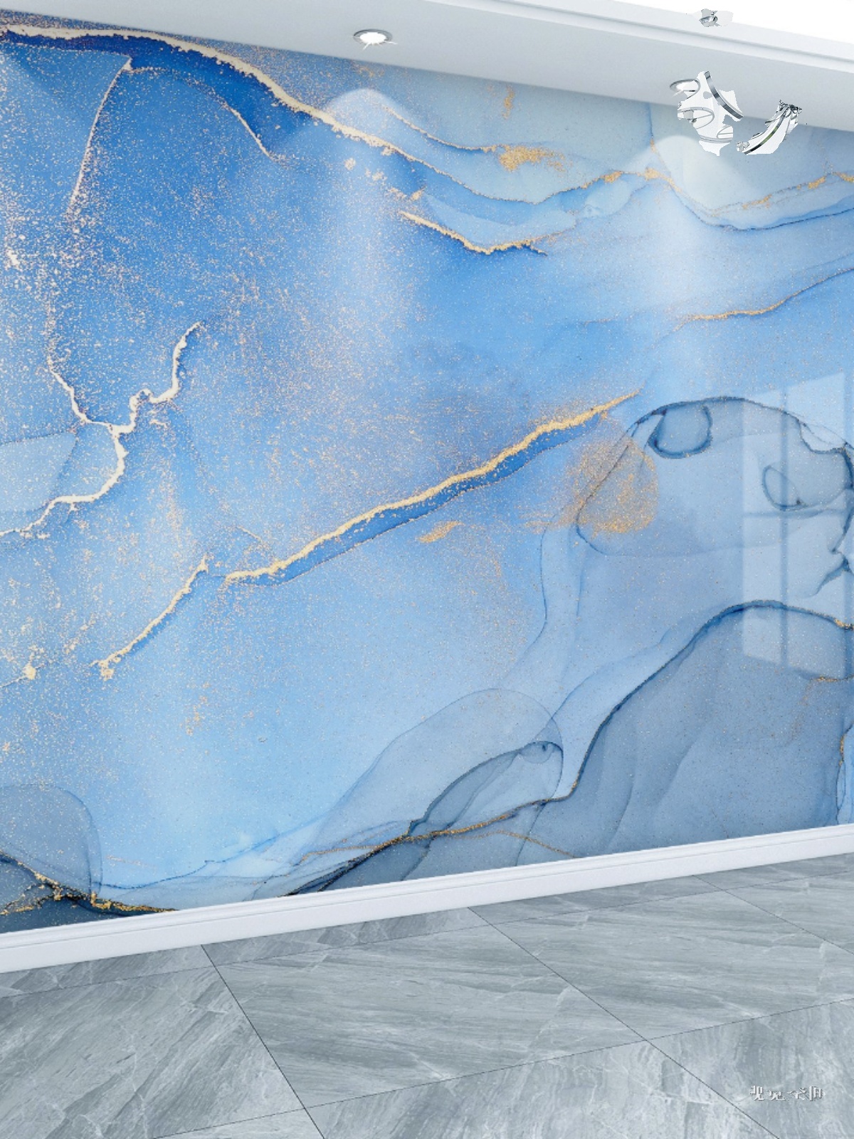 北欧抽象蓝色大理石纹壁纸个性创意客厅电视背景墙纸卧室床头壁画