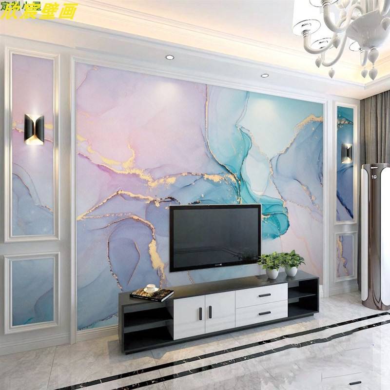 北欧抽象蓝色大理石纹壁纸个性创意客厅电视背景墙纸卧室床头壁画
