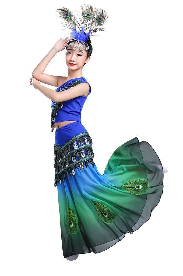 高档儿童傣族舞蹈花儿傣家姑娘女儿傣家的雨小河淌水表演服孔雀演