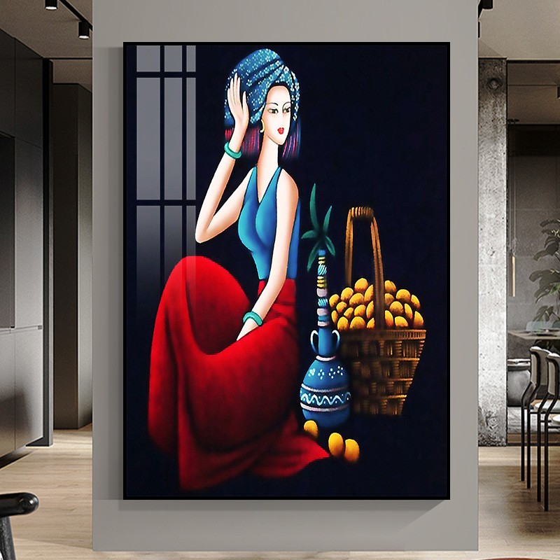 宾馆酒店壁画民族风装饰画单幅云南傣族复古美女艺术人物背景墙画