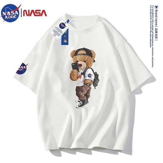 【100%纯棉】NASA AODC同款小熊纯棉短袖T恤男士宽松大码情侣薄款