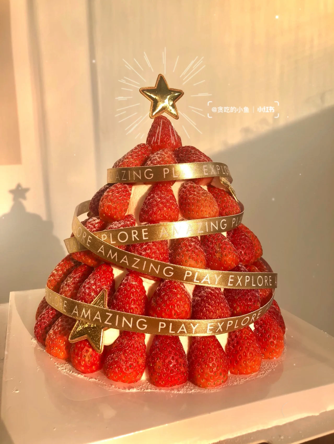圣诞节蛋糕装饰网红圣诞草莓塔许愿树蛋糕烫金丝带调节灯烘焙配件