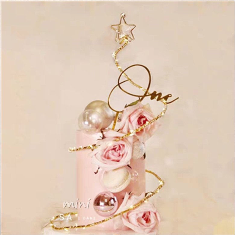 蛋糕装饰DIY水晶星星金色银球旋转许愿树串灯甜品台派对用品装扮