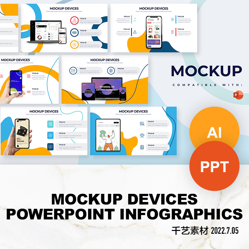 模拟设备样机电脑ipad手机插画图 PPT模板ai图形keynote素材下载