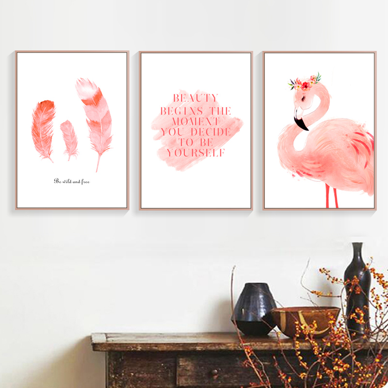 现代简约客厅沙发背景墙画动物装饰画玄关餐厅挂画粉色火烈鸟壁画