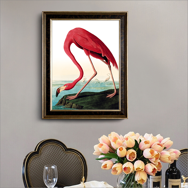 美式火烈鸟客厅餐厅装饰画走廊过道挂画玄关竖版壁画欧式复古油画