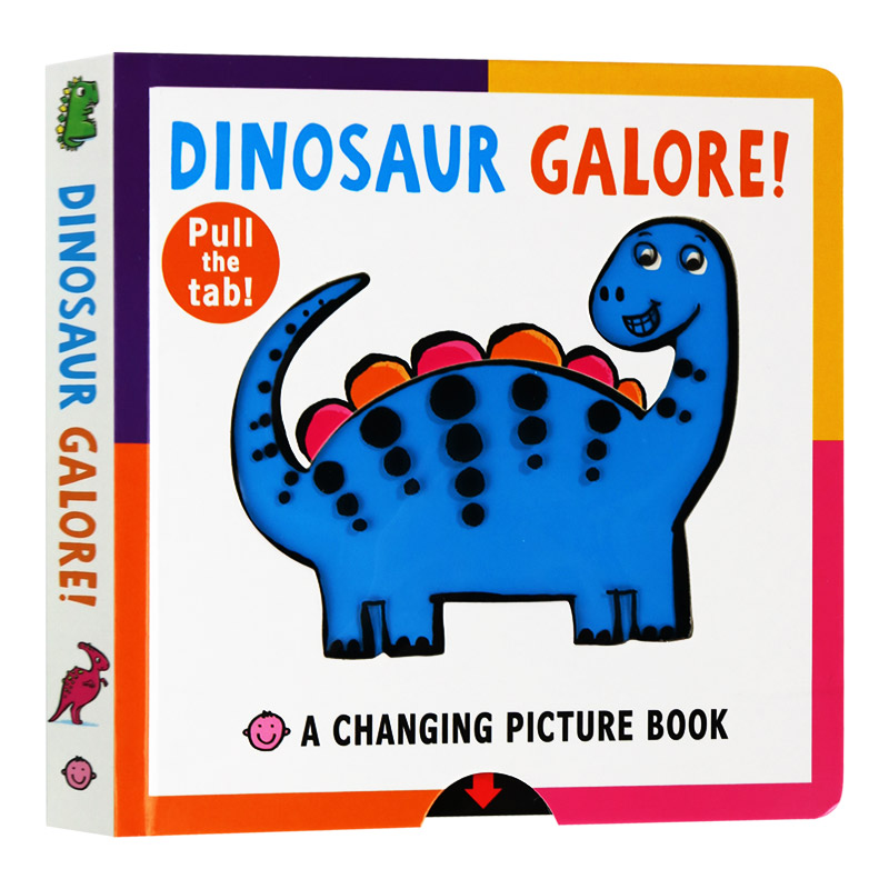 变化的图画书 恐龙记 英文原版绘本 Dinosaur Galore 幼儿颜色启蒙认知 抽拉操作纸板书 Roger Priddy 英语单词学习书儿童外文书