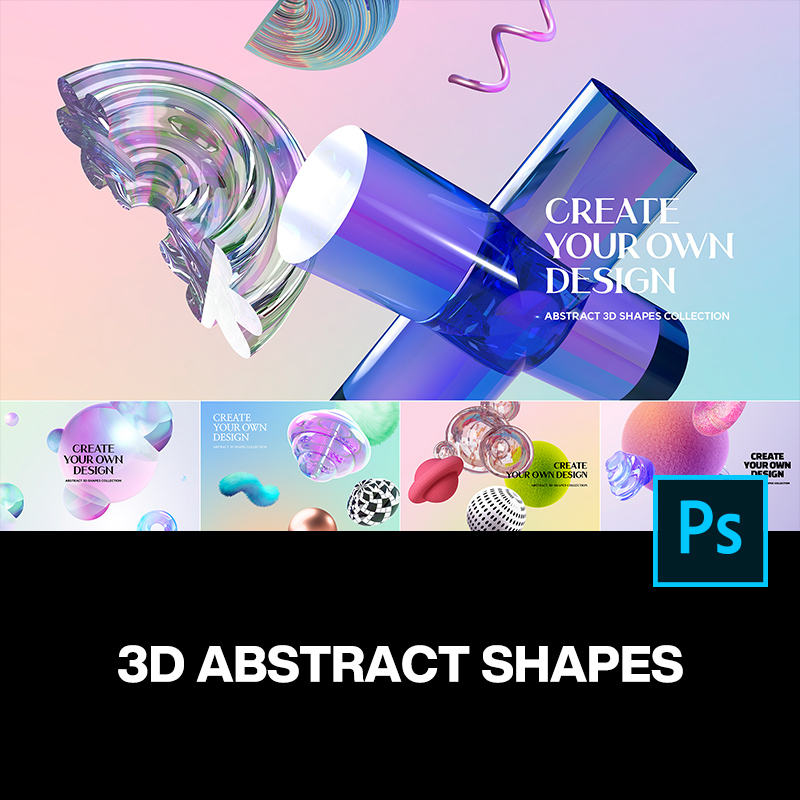 20款时尚抽象艺术3D立体几何图形创意视觉海报设计ps素材源文件