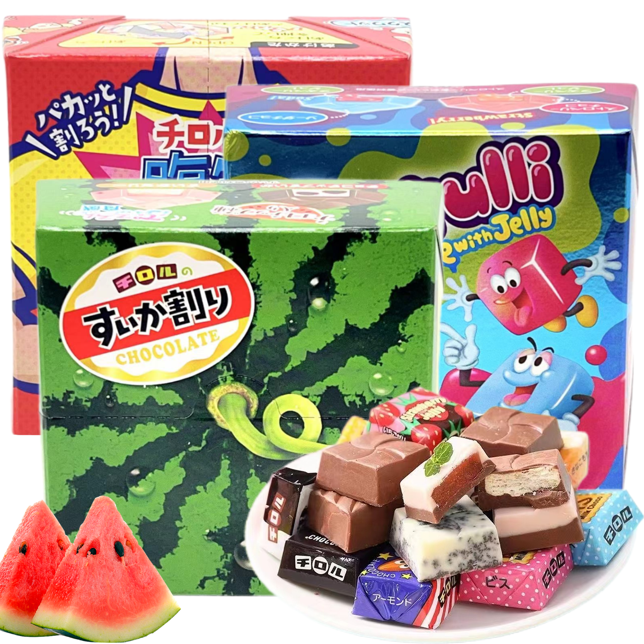 日本进口松尾草莓汽水味香蕉酸奶味西瓜什锦味巧克力12枚盒装零食