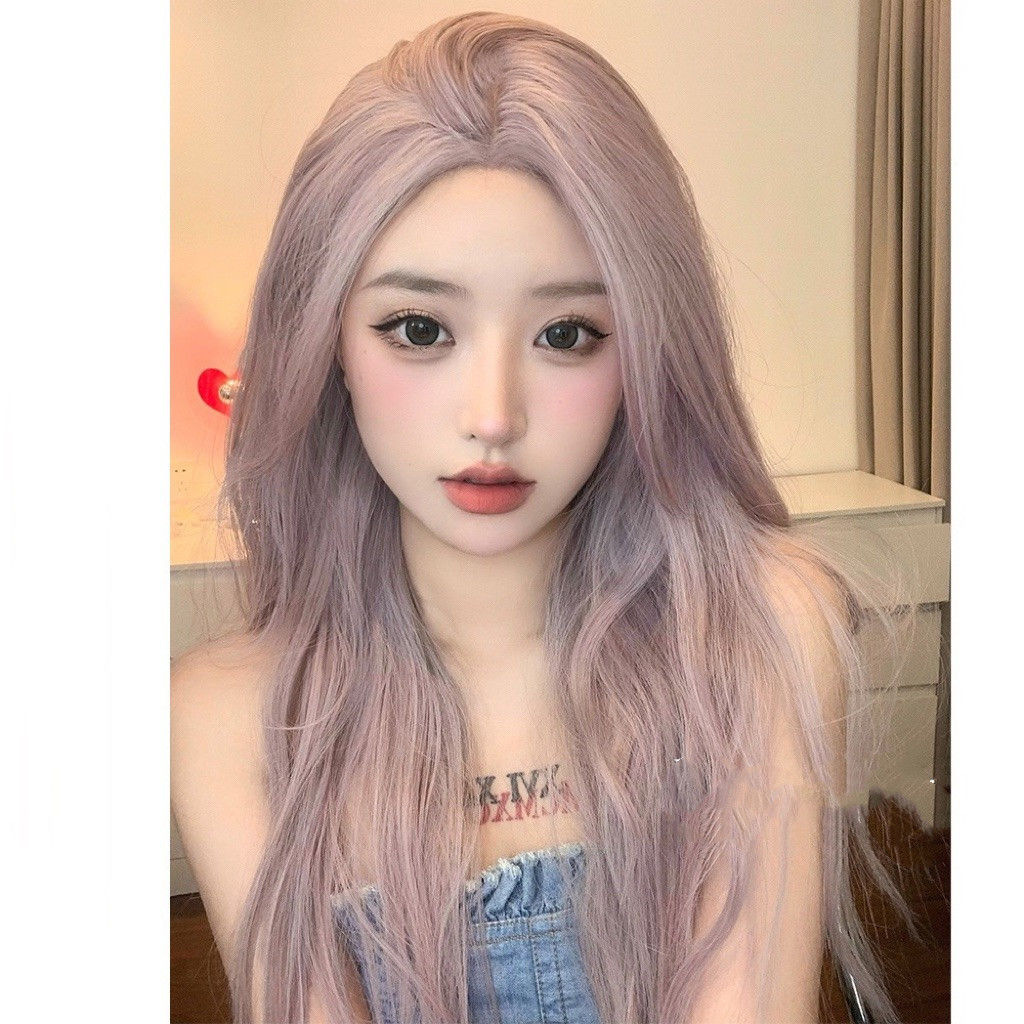 假发女长发中分灰紫色八字时尚无刘海韩式女团发型中长彩色JK全头